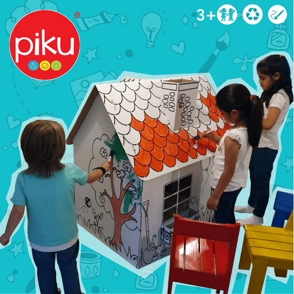 Piku Cardboard Playhouse for Kids to Color