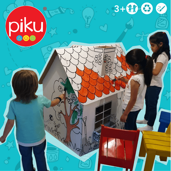 Piku Cardboard Playhouse for Kids to Color