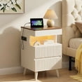 thumbnail image 1 of Pikvki Fluted Nightstand with Charging Station & LED Light, Modern End Table with 2 Drawers and Pull-Out Shelf for Bedroom, White, 1 of 11