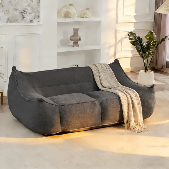 Pikvki Giant Bean Bag Chair for Adults, Full Body Support, Soft Faux Fur with High-Density Foam, Loveseat for Living Room, Dark Gray