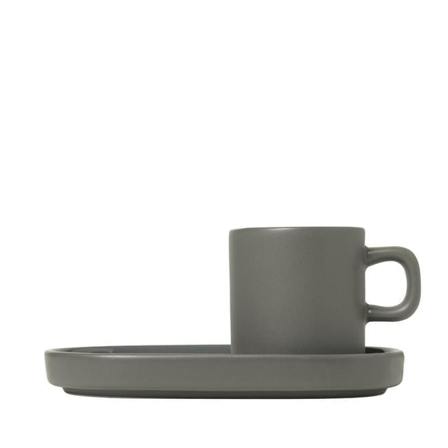 Pewter Matte & Glazed Ceramic Espresso Cup Set with Trays