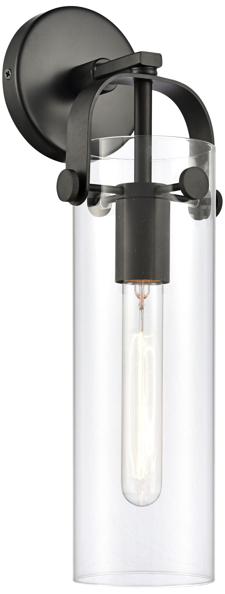Pilaster Matte Black Cylinder Wall Sconce with Dimmable Lighting