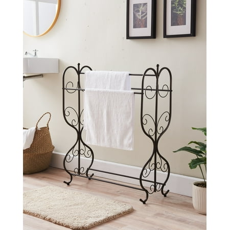 Pilaster Billups Free Standing Triple Bathroom Towel Rack, Black