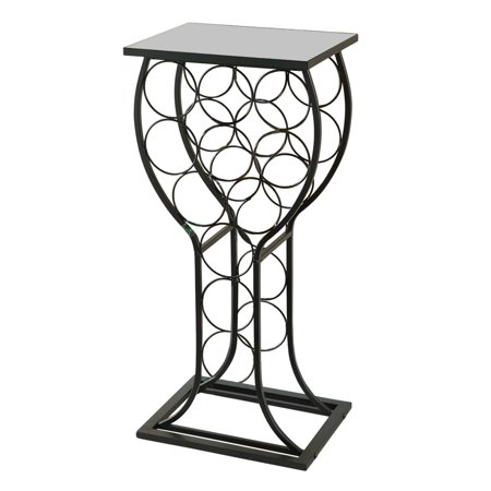 Pilaster Design Preston Free Standing Wine Rack, Black Metal and Faux Marble Top, Holds 11 Bottles, Transitional