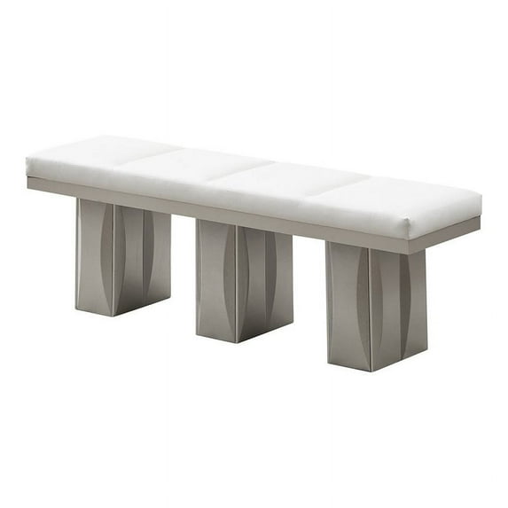 Pilaster Designs Astra 18" Modern Vinyl Upholstered Dining Bench in White