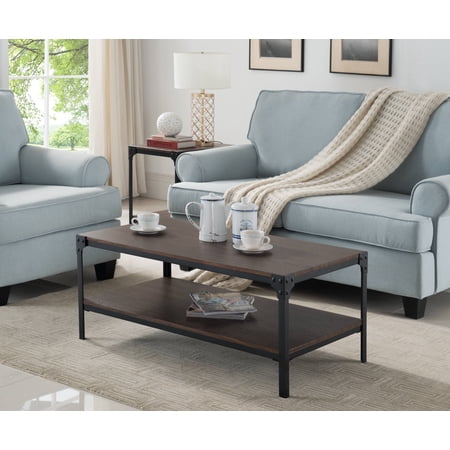 Catalina Metal Frame with Wood Top Storage Coffee Table in Black/Walnut