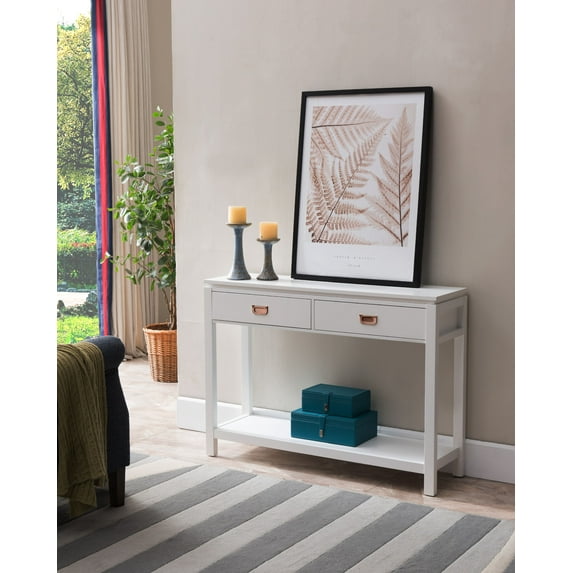 Pilaster Designs Dylan White Wood 2 Drawer Contemporary Occasional Entryway Console Table With Storage Shelf