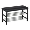 thumbnail image 1 of Pilaster Designs Harney 18" 2-tier Vinyl Shoe Organizer Storage Bench in Black, 1 of 4