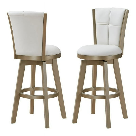 Pilaster Designs Harva 29.5" Faux Leather Swivel Bar Stools in White/Gold