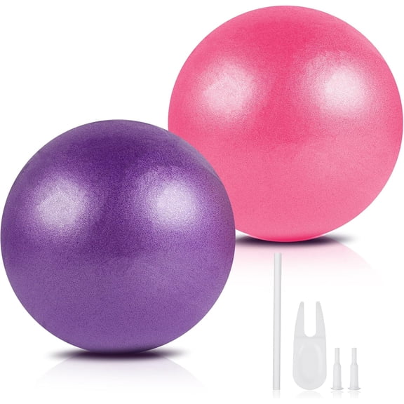 Pilates Ball 2P, 9 Inch Workout Ball for Women Men Kid Toddler, Small Exercise Ball with Pump for Physical Therapy, Stability, Stretching, Barre, Yoga, Core(Pink & Purple)