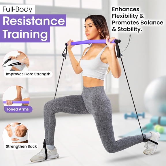 Pilates Bar Kit with Resistance Band for Home Workouts | Multifunctional Home Pilates Kit Set for Women & Men | Workout Bar for Legs, Hip, Waist and Arm, Includes 3 Bonuses