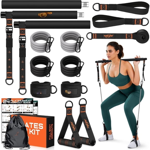 Pilates Bar Kit with Resistance Bands, 3-Section Multifunctional Yoga Pilates Bar with Metal Adjustment Buckle.Portable Pilates Equipment for Women & Men Full- Workouts at Gym