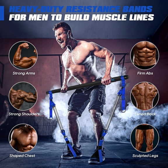 Pilates Bar Kit with Resistance Bands, Heavy Duty Pilates Equipment for Men, Training Bands with Handles for Legs, Hip, Back, Arm, Abs, Chest, Shoulders, Portable Home Gym Workout Equipment