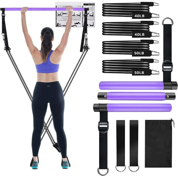 Pilates Bar Kit with Resistance Bands,Pilates Bar with Stackable Bands Workout Equipment for Legs,Hip,Waist and Arm,Exercise Fitness Equipment for Women & Men Home Gym Yoga Pilates