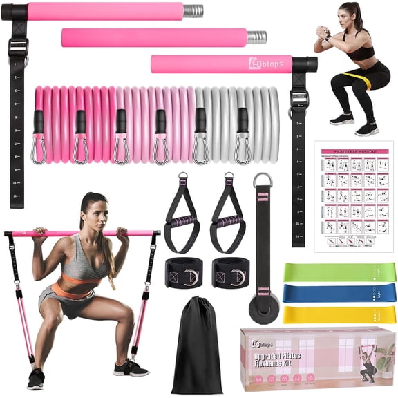 Pilates Bar Kit with Resistance Bands,Pilates Bar with Stackable Bands Workout Equipment for Legs,Hip,Waist and Arm,Exercise Fitness Equipment for Women & Men Home Gym Yoga Pilates