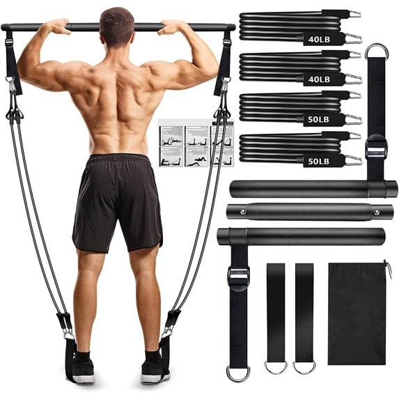 Pilates Bar Kit with Resistance Bands,Pilates Bar with Stackable Bands Workout Equipment for Legs,Hip,Waist and Arm,Exercise Fitness Equipment for Women & Men Home Gym Yoga Pilates