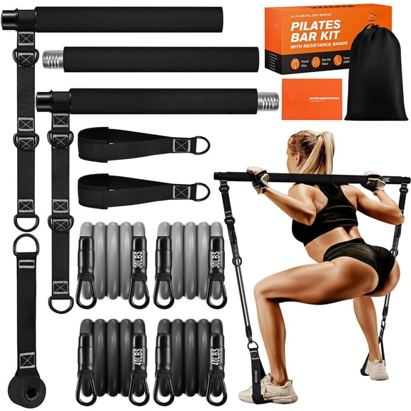 Pilates Bar Kit With Resistance Bands Equipment Multifunctional For Women & Men Arm Full-body Workouts Home Gym Strength