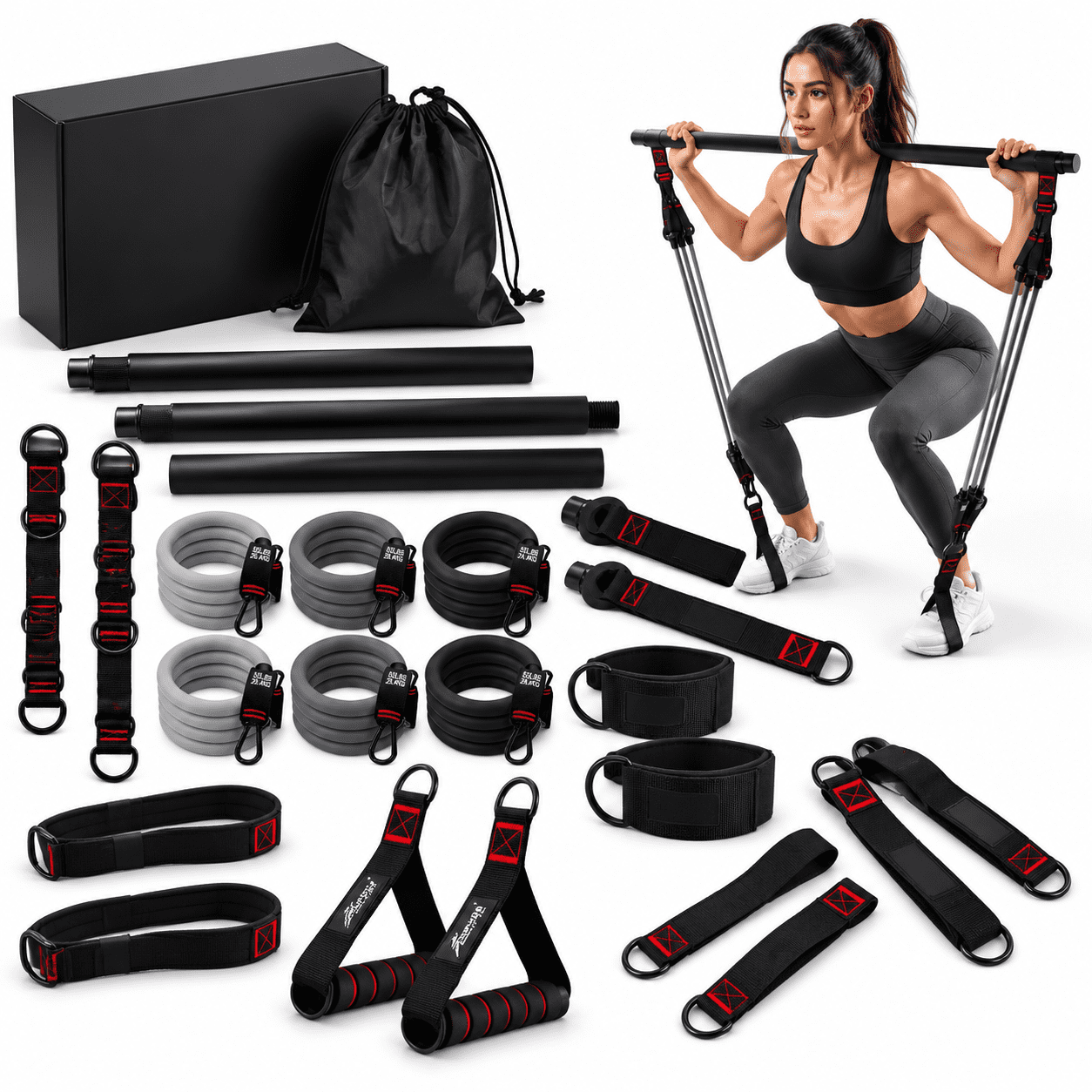 Pliates Kit Pilates Bar Kit with Resistance Bands, 330lbs Heavy Duty Workout Gear ...
