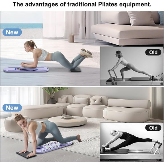 Pilates Board - 2025 Updated Multi-Purpose Foldable Reformer Set with Resistance Bands and Timer for Home Fitness