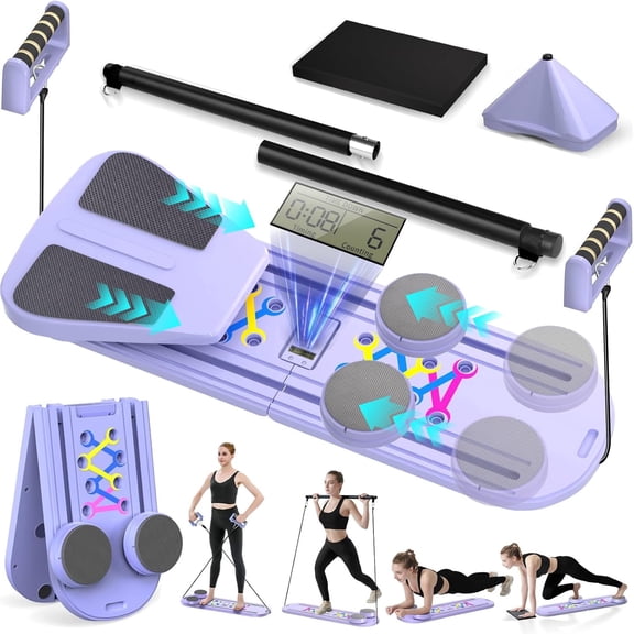 Pilates Board, Foldable Pilates Reformer Set for Home Workout with Timer, 6-in-1 Multifunctional Portable Reformer Pilates Machine at Home Pilates Equipment for Fitness, Exercise, Abs, Core Training