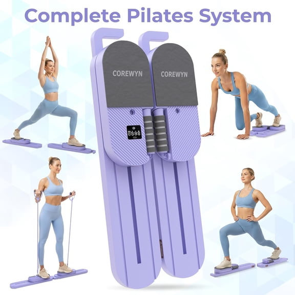 Pilates Board for Home Workouts - Compact, Mini Pilates Reformer, Bonus Resistance Bands, Door Anchor & Guide for Full-Body Training - Pilates Equipment Board(2-Piece Design)