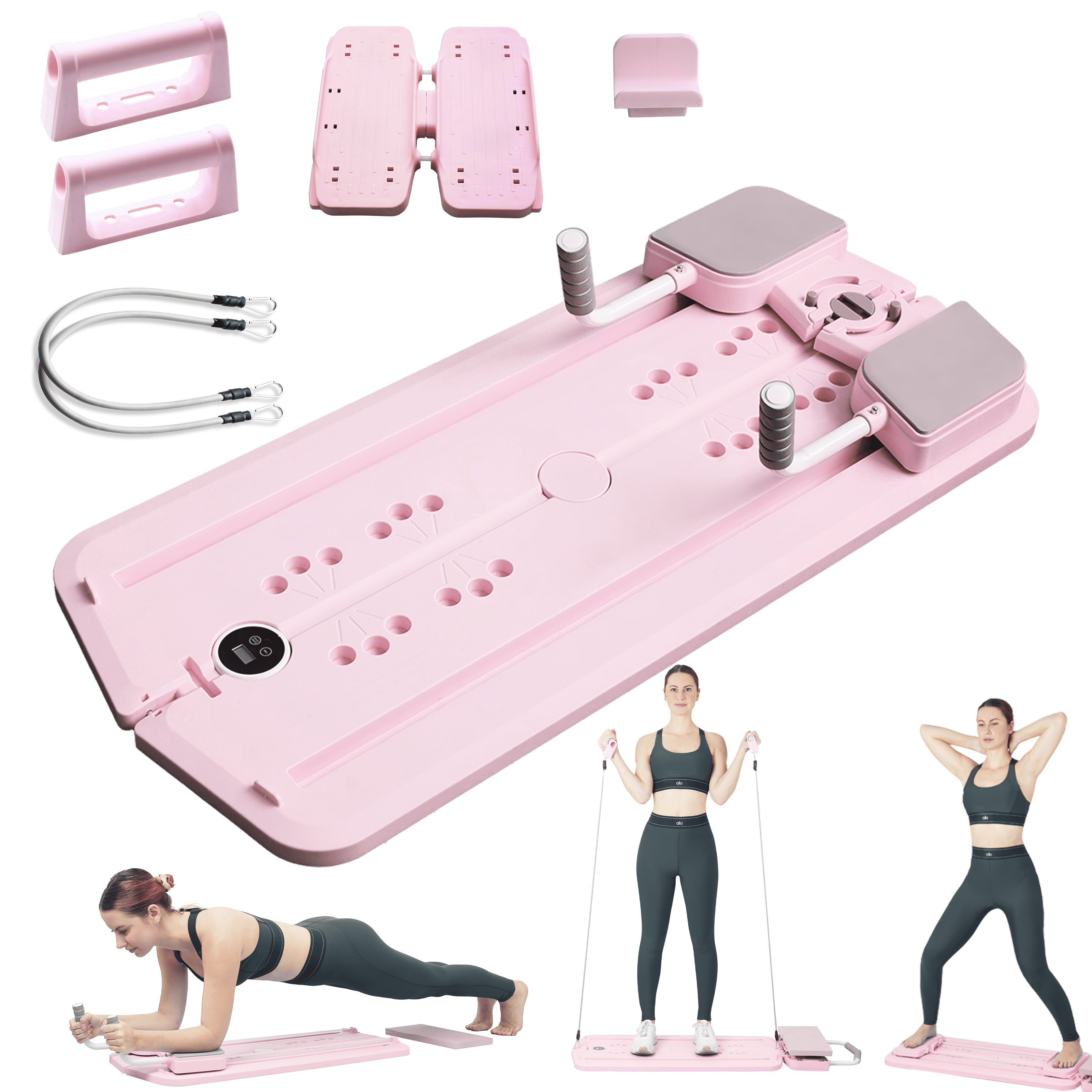 6-in-1 Pilates Reformer Machine - Foldable Ab Board With Ski Machine, Tension Ropes, Push-Up Bars For Full Body Workout-287924