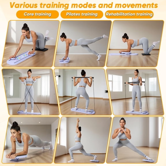 Pilates Board, Multifunctional Portable Pilates Reformers Board Kit for Home Workout Fitness Training, Free Combination 100+ Full Body Exercise Modes