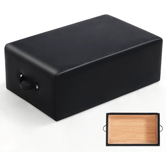 Pilates Box, Pilates Reformer Sitting Box, Vegan Leather Cover, Foam Padding with Wood Frame, for Home or Studio Workout