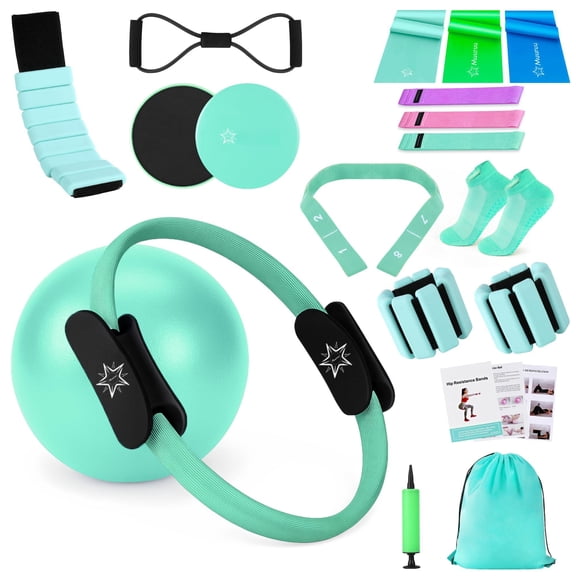 Pilates Equipment Kit For Home Workout  Ring And Ball Set Women 14'' Magic Circle Accessories Wrist Weights Resistance Bands Yoga Strap Socks Bag
