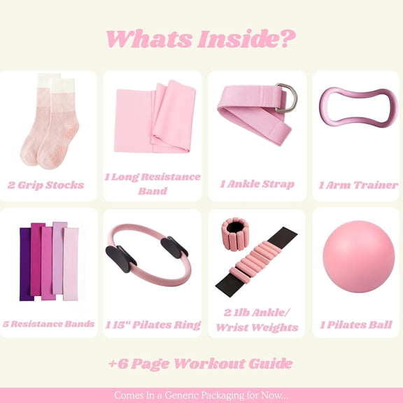 Pilates Equipment Kit for Home Workout, Pilates Kit, Pilates Ring Set, Pilates Ball, Adjustable Ankle And Wrist Weights, Resistance Bands, Grip Socks, Instruction Guides, Women Essentials Starter Set