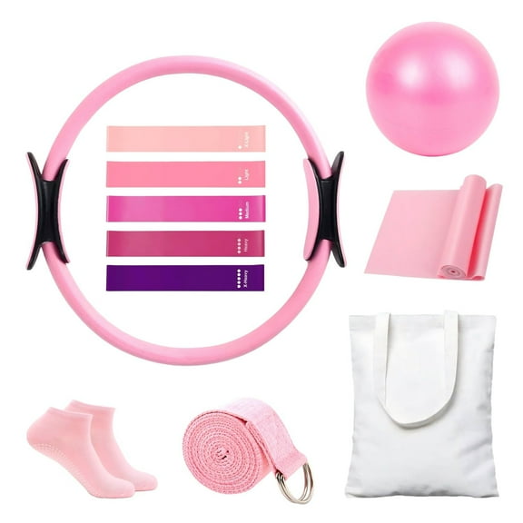 Pilates Essential Kit - Portable Fitness Equipment - with Toning Pilates Ring & Long Resistance Bands & Loop Bands & Soft Ball & Grip Socks( C )
