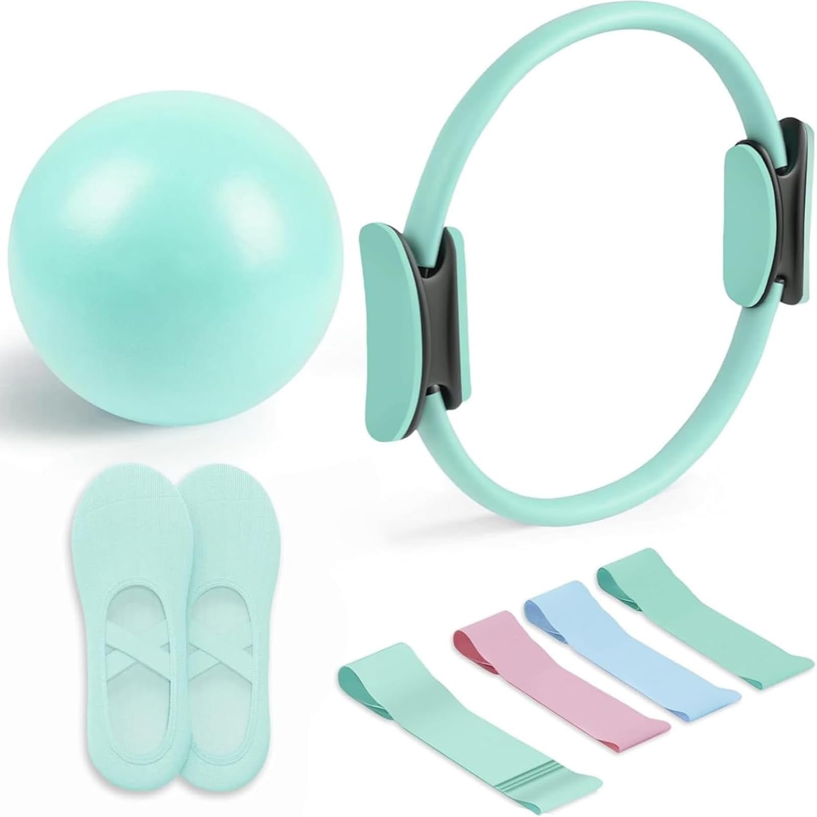 Pilates Essential Kit, with Toning Ring, Resistance Bands, Loop Bands, Soft Ball & Grip Socks, Portable Home Gym Equipment for Core Strength & Flexibility (Purple)