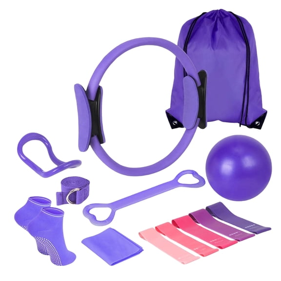 Pilates Essentials Kit for Women 13 Pcs Pilates Equipment for Home Workouts with Yoga Circle Ball Ring, 5 Resistance Bands,Pedal Puller Resistance Band,Anti Slip Socks for Starter Set Accessories