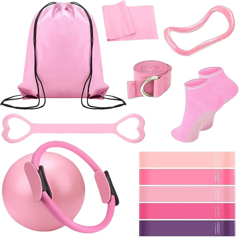 XEERUN Pilates Ring Set, Pilates Kit, Pilates-Ring mit rutschfesten Griffen, Pilates Essentials Kit für Frauen, Pilates Kreis Ring mit Pilates Ball und Fitnessbändern (Rosa XEERUN Pilates Ring Set, Pilates Kit, Pilates-Ring mit rutschfesten Griffen, Pilates Essentials Kit für Frauen, Pilates Kreis Ring mit Pilates Ball und Fitnessbändern (Rosa
