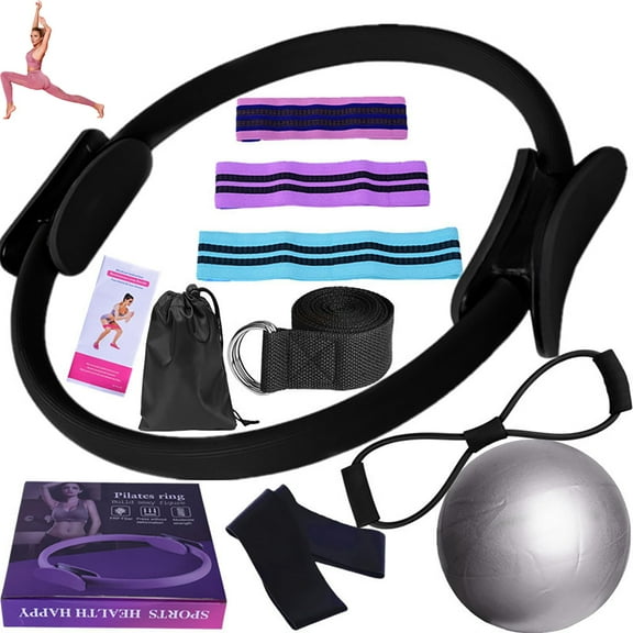 Pilates Essentials Kit for Women, 2025 New Pilates Kit, Pilates Rings Booty Bands, Yoga Sets for Women, Hip Exercise Band Yoga Ball 25cm Figure 8 Resistance Band (Grey-11Pcs)