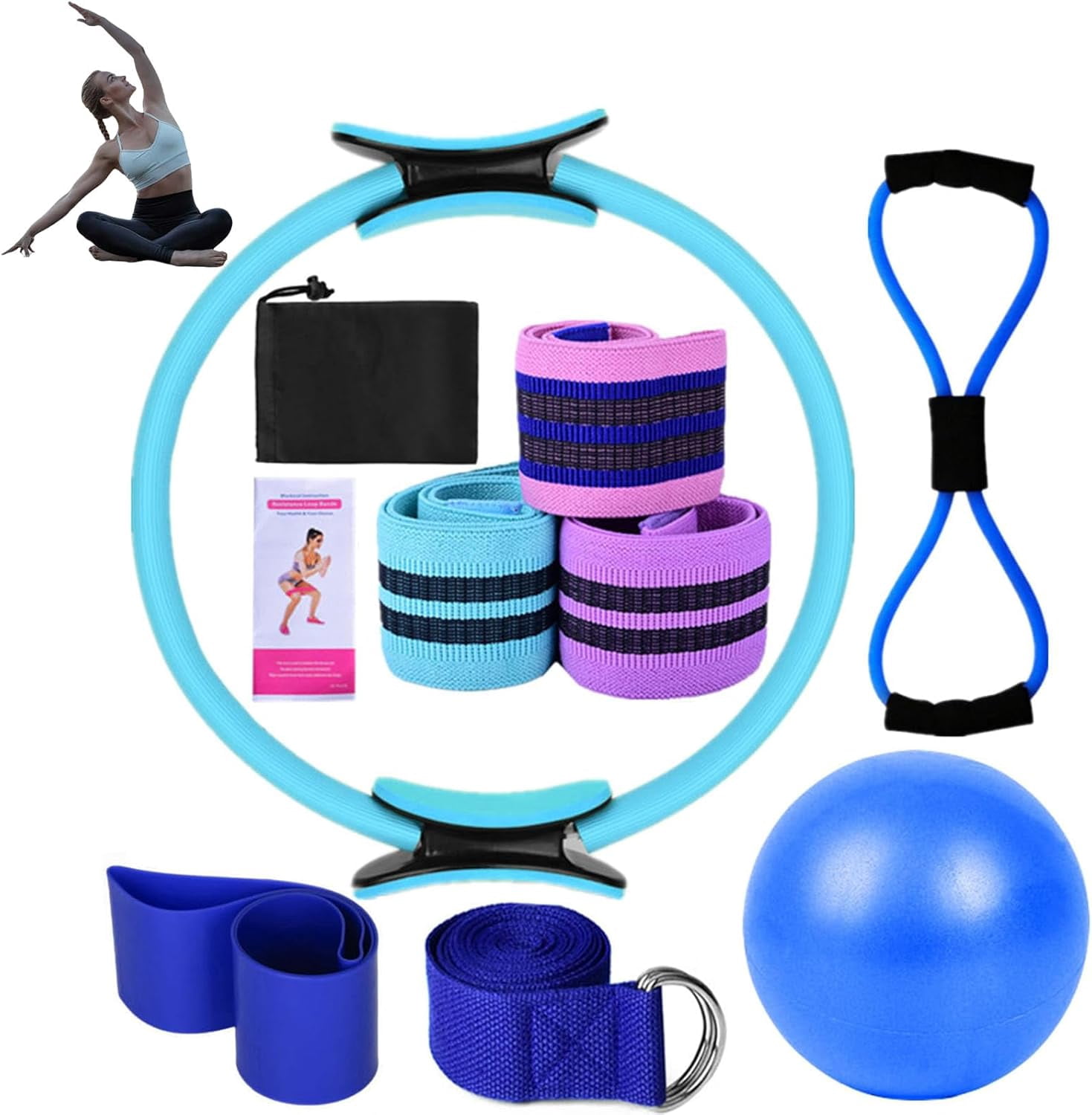 Ensemble Pilates 5 Pièces Pour Femme - Cercle Magique, Balle & Bandes De Résistance, Kit Maison Fitness - 4