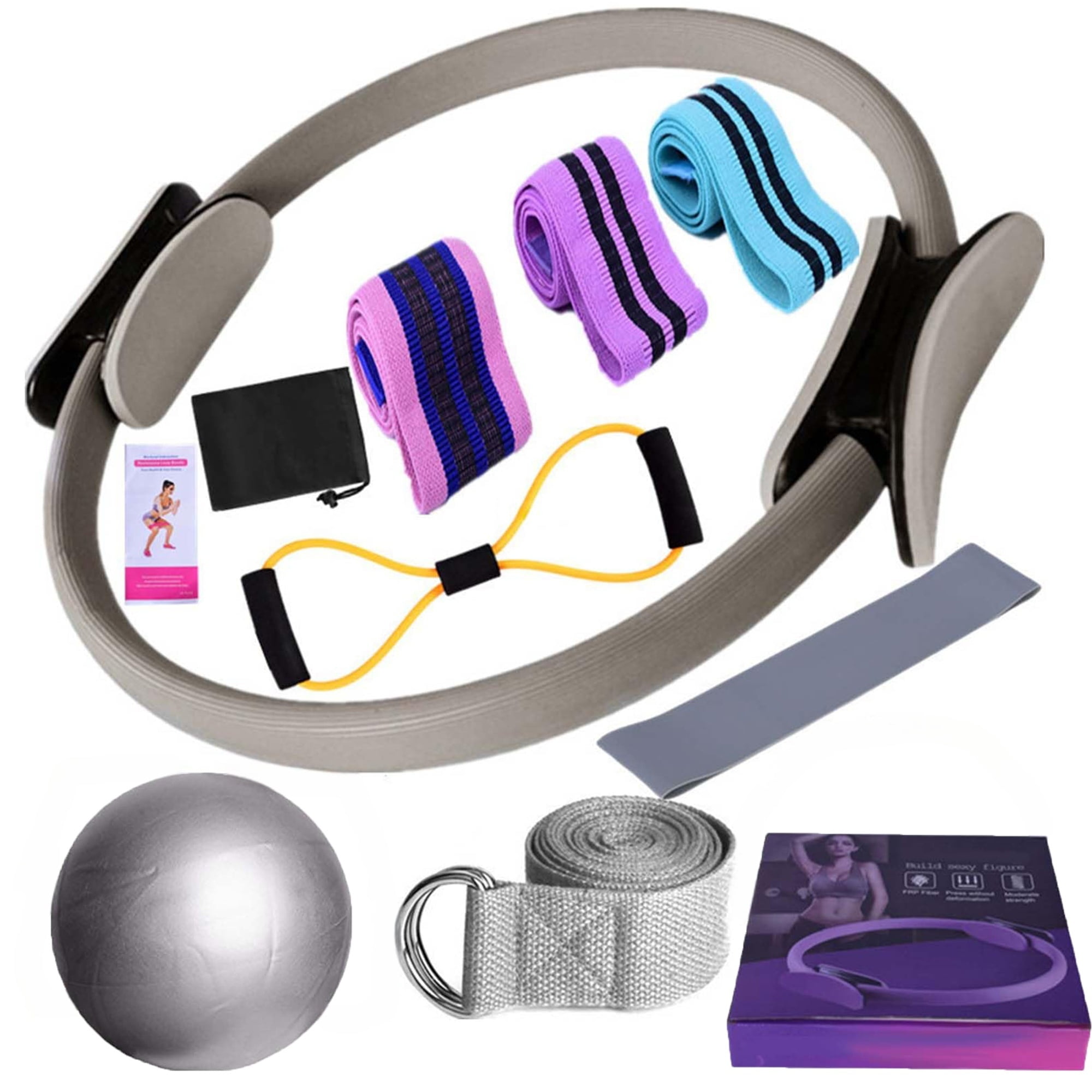 Kit Pilates Complet 15 Pièces Pour Femmes - Ballon Yoga, Bandes Résistance, Anneau Pilates - Entraînement Maison