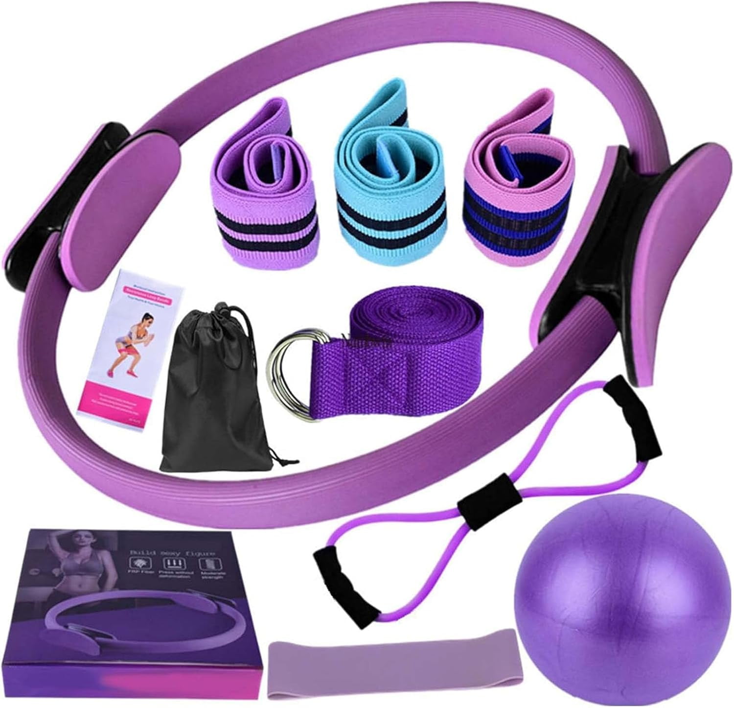 Better Me Kit de pilates 11 pièces Better Me Pilates pour femmes, ensemble anneau et balles, balle de yoga 25 cm, bande de résistance pour la maison et la salle de sport