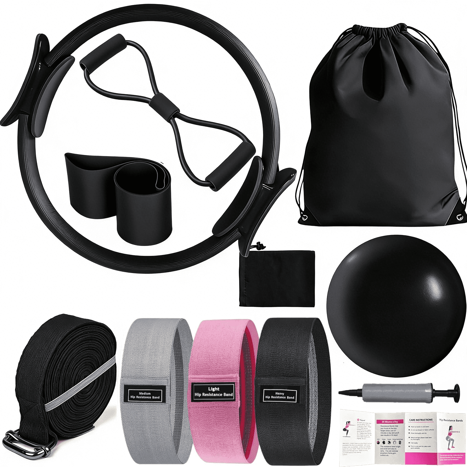 Pilates Essentials Kit for Women - Better Yoga Pilates Kit for Home Workouts with Pilates Ring and Ball Set,Booty Bands,Figure 8 Resistance Band,Yoga Bands for Stretching(Black)