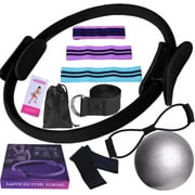 Pilates Essentials Kit for Women, Yoga Sets for Women, 11-Piece Home Workout Set - with 25cm Yoga Ball Figure 8 Resistance Band Stretch Yoga Strap, Foldable Pilates Equipment
