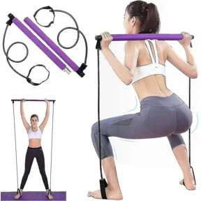 Pilates Exercise Bar with Resistance Band for Whole-body Workouts, Detachable Yoga Fitness Stick