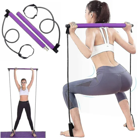Pilates Exercise Bar with Resistance Band for Whole-body Workouts, Detachable Yoga Fitness Stick