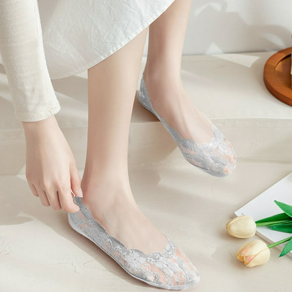 Pilates Grip Socks Women Women's Lace Printing Shallow Mouth Socks Ventilate Invisible Socks Sweat Absorbing Socks White One Size
