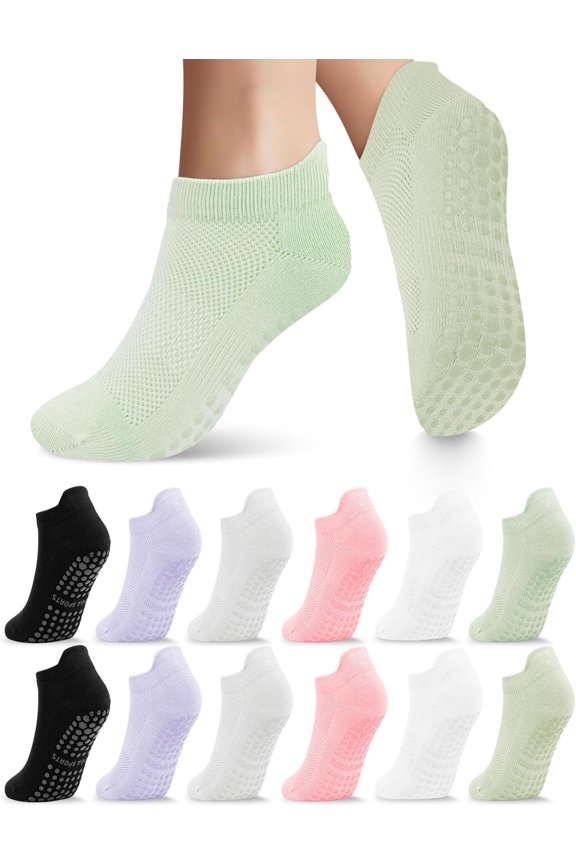 Pilates Grip Socks for Women(6 pairs), Non Slip Yoga Socks with Grips for barre Ballet Barefoot Workout Athletic Socks