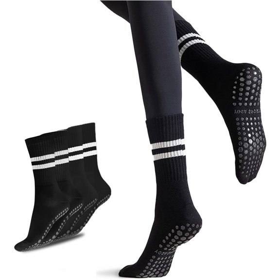 Pilates Grippy Socks with Grips for Women Yoga Non Slip Long Socks for Pure Barre, Ballet,Dance Workout 2-5 Pack