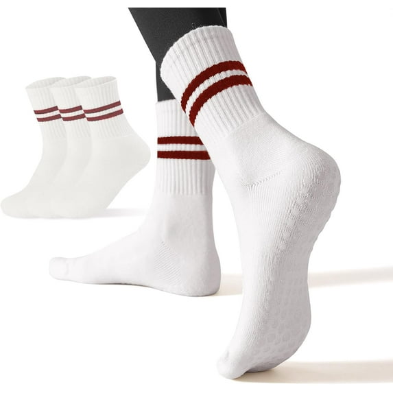 Pilates Grippy Socks with Grips for Women Yoga Non Slip Long Socks for Pure Barre, Ballet,Dance Workout 2-5 Pack