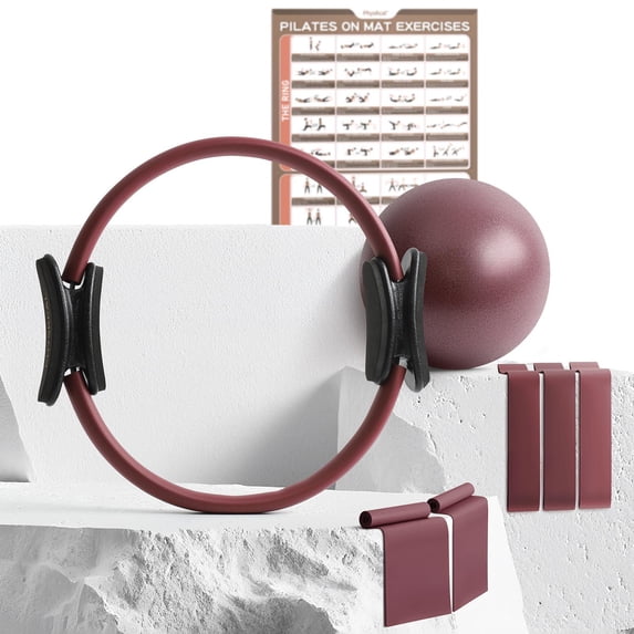 Pilates Kit 15-inch Ring With 1x Core Ball 3x Resistant Loops And 2x Flex Bands Home Equipment Set Mat
