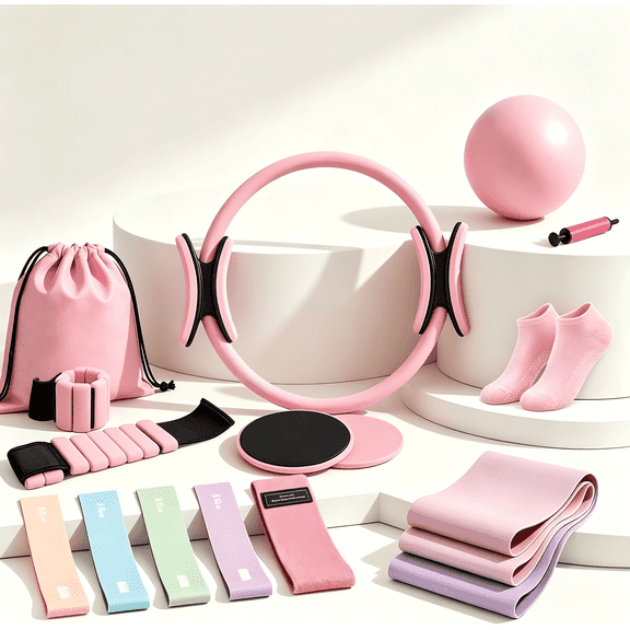 Pilates Kit 19-Piece Set for Women Includes Pilates Ring, Ball, Resistance Bands & Ankle Weights, Starter Equipment for Home Workout, Core Strength & Flexibility Training