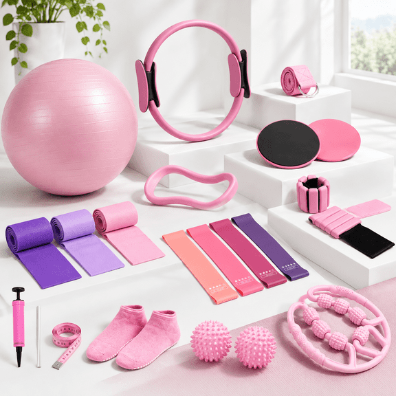 Pilates Kit 24 In 1home Workout For Women With 13" Ring And Ball Starter Home Workouts