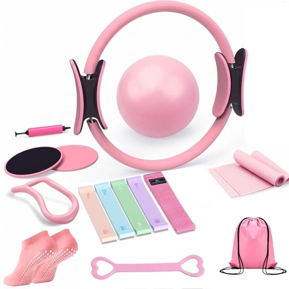 Pilates Kit, Home Pilates Workout Kit for Women, Pilates Equipment with 14.5" Pilates Ring and Ball, Resistance Bands, Sliders & Grip Socks Accessories for Starter Home Workouts